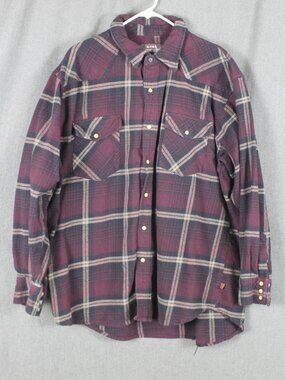 Moose Creek Men's XXL Flannel Plaid Snap Front Western Jacket Shirt Burgundy